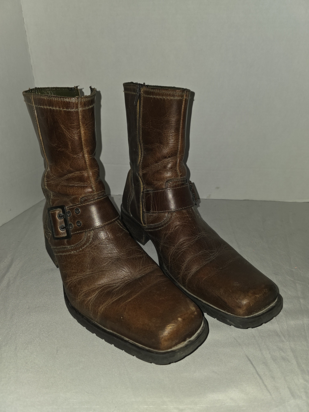 Skechers Men's Brown Leather Mid-Calf Engineer Boots